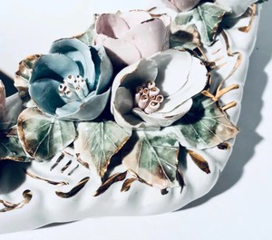 Italian Porcelain Wall <b>Mirror</b> With Handmade Gold Flower Motif Frame / Vintage 1960s Venetian Design - Product Image 3