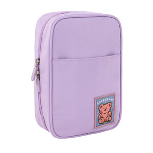 Estuche de Lápices con Cierre de Nailon Morado SENDA para Uso Escolar y de Oficina, con Parche de Oso, Tamaño A5, Bolsa para Material Escolar - Product Image 1