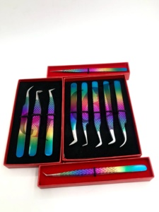 Professionnel nouveau Style différent arc-en-ciel poudre revêtement Logo personnalisé en acier inoxydable Extension de cils pince à épiler outils de beauté - Product Image 3