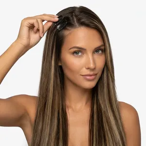 100% Remy Weft Straight Highlighted Full Lace <b>Wig</b> Long with Ombre Dark Brown to <b>Blonde</b> Hair Natural Straight Texture Human Weft - Product Image 3