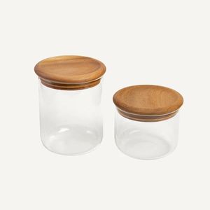 Récipient de rangement en verre transparent avec couvercle en bois pour aliments : riz, pâtes, céréales, haricots, graines, collations, fournitures de pâtisserie - Product Image 6