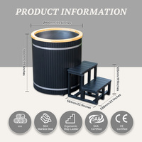 Baignoire compacte noire en WPC pour bain de glace avec refroidisseur, bain froid rond avec revêtement en acier inoxydable 304 pour petit jardin moderne
