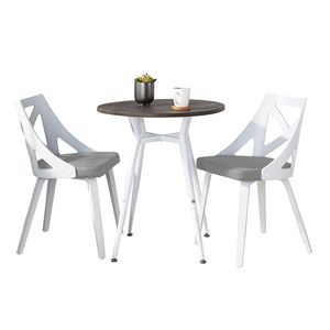 Clara-Charlotte 3 pezzi Vintage in metallo bianco Dinette Set Espresso in legno di bambù stampato da tavolo Set da sala da pranzo in tessuto grigio chiaro - Product Image 2