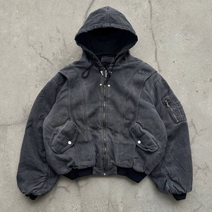 Chaqueta Bomber con Capucha de Lona Lavada para Hombre, Estilo Oversize, Lavado Ácido, Vanguardista, Darkwear, Streetwear, Prenda Exterior - Product Image 1