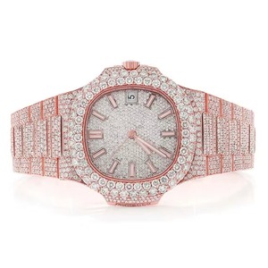 Montre unisexe de luxe en acier inoxydable avec diamants Moissanite, style Hip Hop, bracelet en acier, cadeau d'anniversaire parfait - Product Image 1
