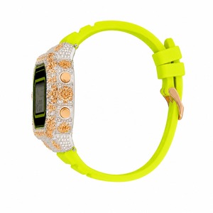 Montre numérique pour femme avec boîtier carré orné de strass et bracelet en silicone vert lime - Product Image 3
