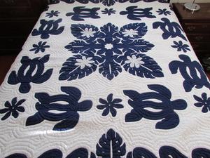 Designer Handmade Blue And White Turtule Pattern Hawaaiian Cotton Kantha <b>Quilts</b> For Home, Hotel <b>Bedding</b> Decoration Bedsheets - Product Image 4