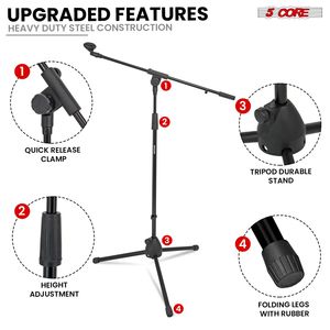 Support de micro trépied réglable 18-72 pouces, bras articulé robuste en métal pour le chant - Product Image 2