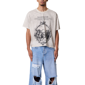 T-shirt homme col rond manches courtes avec motif botanique et texte sur le devant, coupe ample, style streetwear, vente en gros, personnalisable, OEM, en jersey de coton - Product Image 1