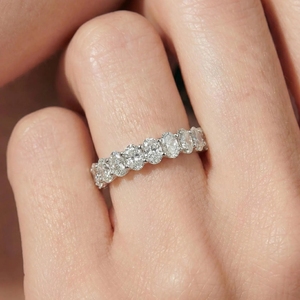 Drop Shipping <b>925</b> Solid <b>Silver</b> Engagement Gold Plated IGI Certified Bridal Wedding <b>Ring</b> Jewelry Oval Moissanite Eternity Band - Product Image 1