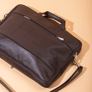 Sac pour ordinateur portable en cuir véritable de haute qualité, design moderne à bandoulière, grande capacité, portable, multi-couches, séchage rapide, multi-poches - Product Image 6