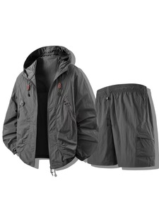 Ensemble de survêtement 2 pièces OEM pour homme : coupe-vent et short, avec fermeture éclair réfléchissante, en nylon, à capuche et poches zippées, pour activités de plein air - Product Image 6