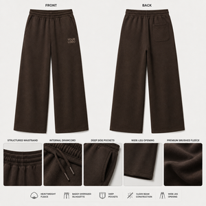 Wholesale Premium Quality Men's <b>Brown</b> Fleece Sweatpants Elastic Waist Wide Leg Casual Pants With Custom Logo <b>Joggers</b> For Unisex - Product Image 4