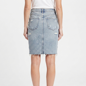Jupe crayon en jean déchiré taille haute pour femme, longueur genou, décontractée, style streetwear confortable - Product Image 3