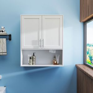Two-<b>Door</b> Bathroom <b>Mirror</b> Cabinet with Facial Tissues Slot Multifunctional Storage Wall Vanity for Facial Tissues Shelves - Product Image 1