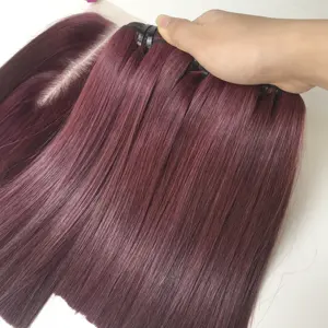 Groothandelsprijs Vietnam Menselijk Haar Super Zijdeachtig Bot Recht, Donkere Bordeauxrode Kleur Menselijk Weven, Hair Extensions, Geniale Inslag