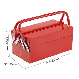 Caja de Herramientas Metálica Plegable Portátil de 14 Pulgadas, 2 Niveles y 3 Bandejas, Tamaño Personalizado, Acero con Recubrimiento en Polvo, con Asa y Orificio para Candado, Personalizable OEM - Product Image 4