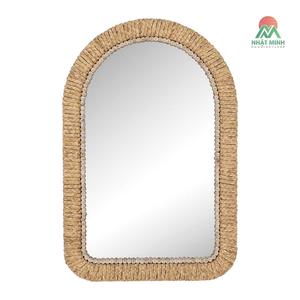 Handcrafted water hyacinth <b>mirror</b> with a curved arch shape. Durable construction. Designed for vertical <b>hanging</b>. Fully assembled - Product Image 1