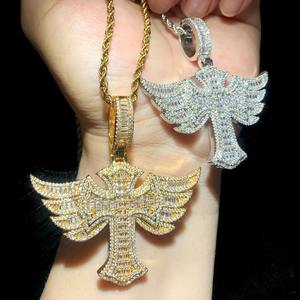 “จี้ไม้กางเขนมีปีกเย็น-จี้เพชรฮิปฮอปขนาดเล็ก-สร้อยคอประดับอัญมณีชุบทอง & เงิน - Product Image 1