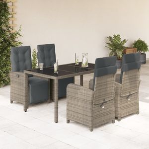 Juego de comedor de jardín de 4 plazas con reposapiés ajustable en ratán PE gris - Product Image 1
