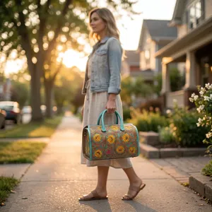 Genuine Leather Shoulder Bag Floral Women <b>Handbag</b> Zipper Purse Portable Daily Aesthetic Travel Bag - Product Image 1
