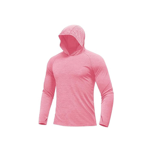 เสื้อตกปลาผู้ชายสีชมพู แขนยาว มีฮู้ด ป้องกันแสงแดด UPF 50 แห้งเร็ว สีพื้น แบบสวมหัว - Product Image 1