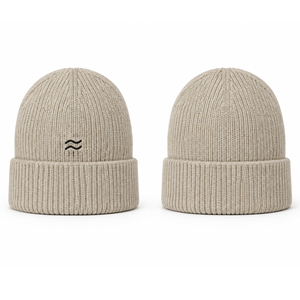 Gorro de punto color caqui con símbolo de onda, diseño minimalista de arte lineal, unisex, ideal para el invierno. - Product Image 2