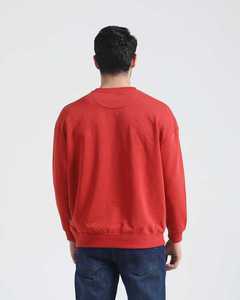 Sweat-shirts pour hommes en tissu 100% coton, couleur rouge unie, col rond, logo personnalisable, coupe classique, manches longues, vêtements décontractés, sweats à capuche pour hommes - Product Image 4