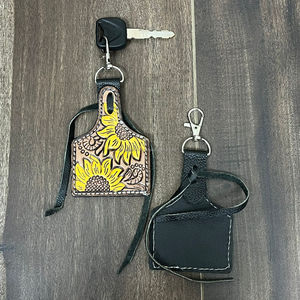 Nouveautés : Porte-clés en cuir fait main avec motif tournesol, style western, porte-clés en cuir de vache fait main avec franges - Product Image 6