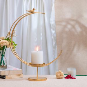 Premium Moon Shaped Golden Candle Holder Stand Metal <b>Tealight</b> and Hurricane Candle Stand for Table Centerpiece - Product Image 4
