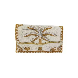 Handmade Beaded Golden Palm Tree Evening Bag Custom Hand Embroidered Seed Bead Purse Trendy Tropical Designer Clutch - Product Image 4