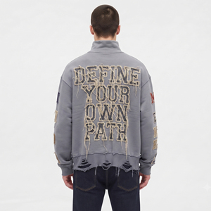 Oversized Distressed <b>Embroidery</b> <b>Sweatshirt</b> Men Turtleneck Heavyweight 100% Cotton Sweat Shirts Men's Winter Baggy <b>Sweatshirts</b> - Product Image 2
