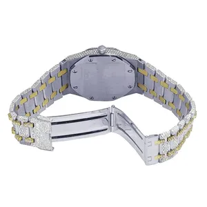 Montre de luxe unique en or blanc avec moissanite et diamant taille ronde, cadran à aiguilles, cadeau idéal pour homme, style mariage, montre-bracelet - Product Image 3