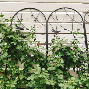 Lot de 2 treillis de jardin en métal antirouille 220 cm x 50 cm, motif libellule noire, support extérieur pour plantes grimpantes - Product Image 6