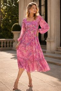 Robe midi élégante imprimée pour femme, robe de fête décontractée à fleurs, robe de mode écologique pour les rassemblements de vacances - Product Image 2