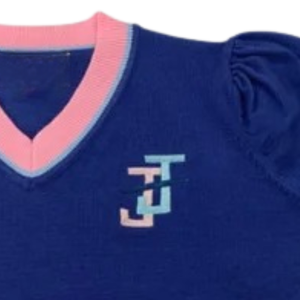 <b>Navy</b> Blue V Neck Sweater Short Sleeve Knit Pullover Women Casual Fashion Top With Pink Trim Elegant Apparel Clothing - Product Image 5