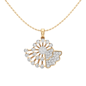 Collier pendentif fleur en or 18 carats de luxe avec diamants taille brillant rond, chaîne maille forçat, bijoux de mariage pour femme - Product Image 1