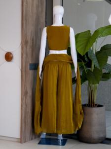 Ensemble Choli Lehenga brodé jaune avec travail de sequins, longueur cheville, robe de soirée et de mariage pour femme - Product Image 5