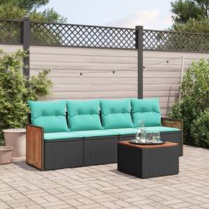 Juego de Sofás de Patio de 5 Piezas en Poliratán Negro con Cojines para Uso en Jardín - Product Image 1