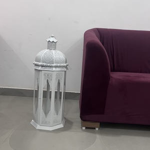 Lanterne marocaine en fer et verre, design artisanal, décoration d'intérieur, finition blanche, Noël, L609 - Product Image 2