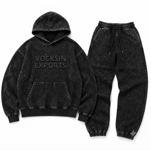 Ensemble de survêtement streetwear pour homme en molleton épais noir délavé à l'acide, coupe oversize, avec sweat à capuche et pantalon de jogging, OEM ODM, vente en gros - Product Image 4