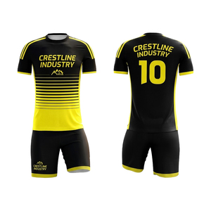 Ensemble short et maillot de football Crestline Industry pour homme, noir et jaune, sublimé, anti-transpiration, uniforme sportif toutes saisons - Product Image 6