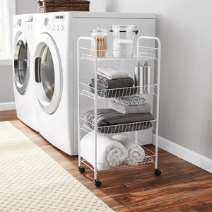 Chariot à linge en métal à 4 niveaux sur roulettes, blanc - Product Image 2