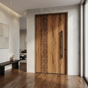Puerta de Madera Sólida de la Serie Moderna Aruna Padma, Panel Decorativo Tallado Elegante, Mueble de Entrada de Madera para Decoración del Hogar, Diseño Artístico - Product Image 2