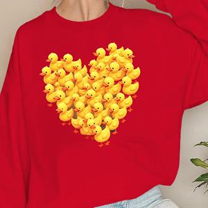 Canards en forme de coeur de dessin animé imprimés sweats pour femmes tissu tricoté décontracté - Product Image 1