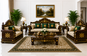 Premium Gold Leaf Finished 8 Seater Sofa Set with Intricate Floral Carving Hot Selling Living Room Furniture Classic <b>Seating</b> Set - Product Image 6