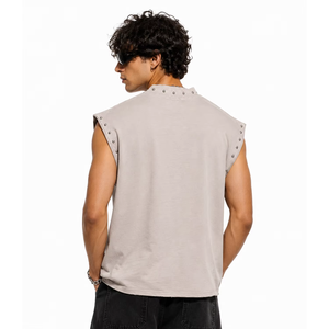Débardeur Homme Personnalisé Style Punk avec Imprimé Graphique Ange Ailé, Décoration à Rivets, Col Rond, 100% Coton - Product Image 5