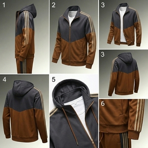 Custom Logo Men Sportswear Set Brown and Grey Color Block Training Suit Breathable Cotton Fleece Jogger Set Wholesale - Product Image 5