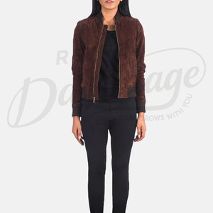 New Women's Brown Suede Panel Bomber <b>Jacket</b> High Quality Leather Suede <b>Biker</b> <b>Jacket</b> rugged soft suede leather <b>jacket</b> for women - Product Image 4