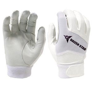 White Full Finger Batting Gloves Leather Palm Non Slip Breathable Ambidextrous Training Catcher Grip for Baseball Softball - Product Image 1